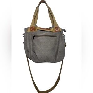 Stylish Gray Bag with brown accents. Cross body and/handle. OS